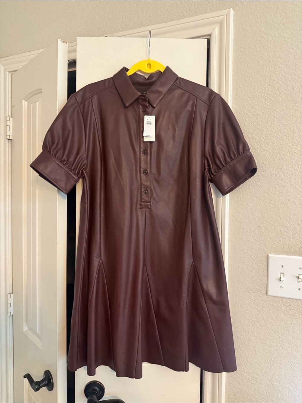 Banana Republic Faux Leather Mini Dress in Deep Brown